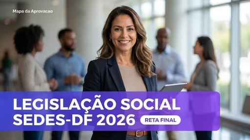 Legislação Social SEDES-DF 2026 — Nível 3: Simulado e Reta Final + Minha Banca (IA que corrige e avalia redação)